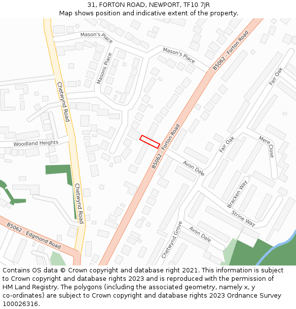 31, FORTON ROAD, NEWPORT, TF10 7JR: Location map and indicative extent of plot
