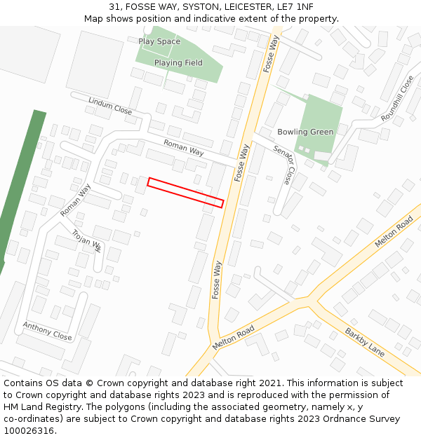 31, FOSSE WAY, SYSTON, LEICESTER, LE7 1NF: Location map and indicative extent of plot