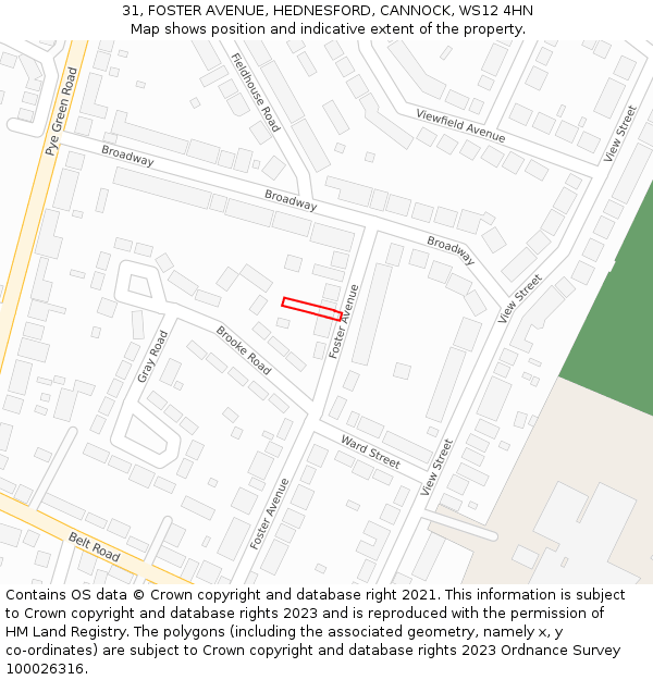 31, FOSTER AVENUE, HEDNESFORD, CANNOCK, WS12 4HN: Location map and indicative extent of plot