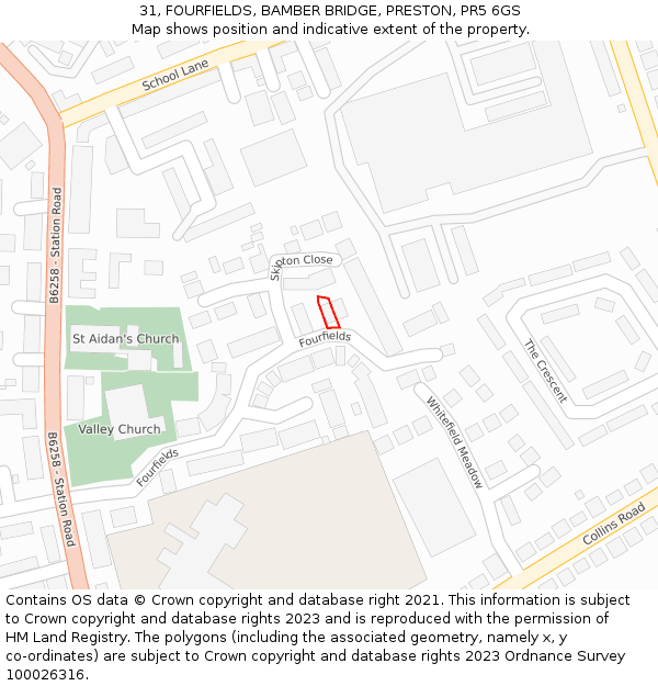 31, FOURFIELDS, BAMBER BRIDGE, PRESTON, PR5 6GS: Location map and indicative extent of plot