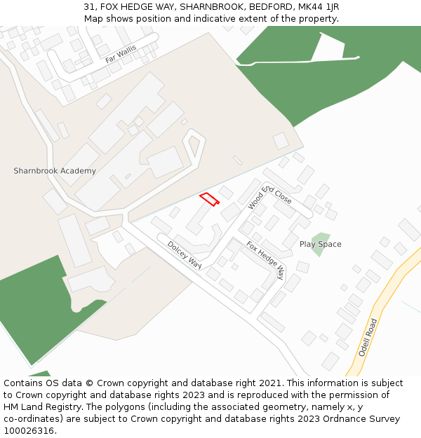 31, FOX HEDGE WAY, SHARNBROOK, BEDFORD, MK44 1JR: Location map and indicative extent of plot