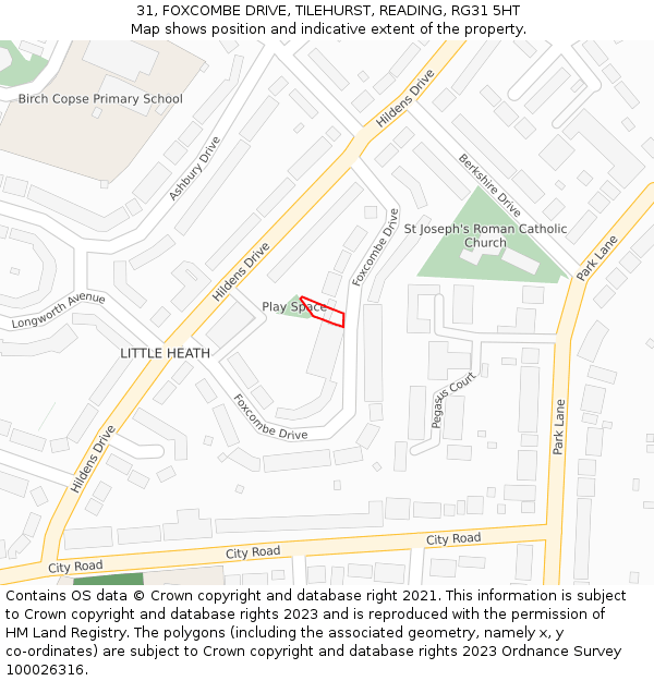 31, FOXCOMBE DRIVE, TILEHURST, READING, RG31 5HT: Location map and indicative extent of plot