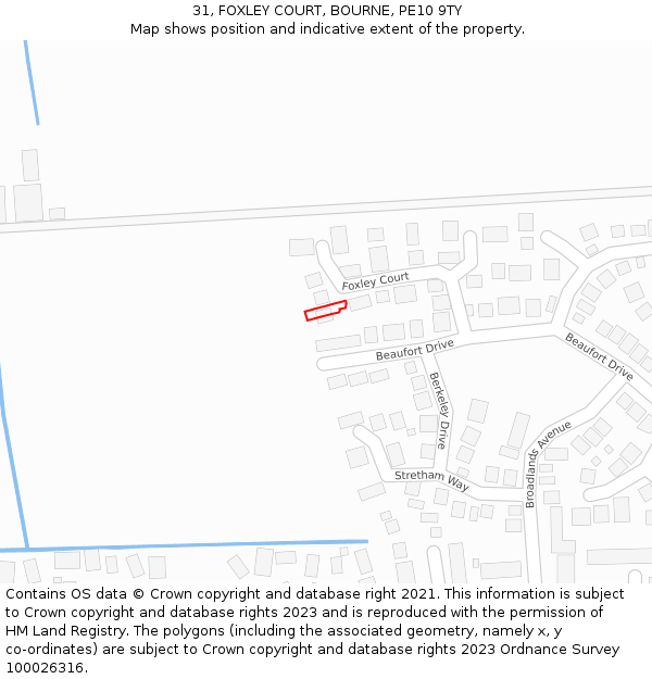 31, FOXLEY COURT, BOURNE, PE10 9TY: Location map and indicative extent of plot