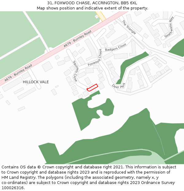 31, FOXWOOD CHASE, ACCRINGTON, BB5 6XL: Location map and indicative extent of plot