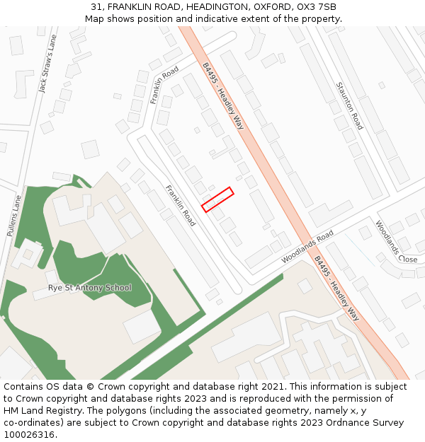 31, FRANKLIN ROAD, HEADINGTON, OXFORD, OX3 7SB: Location map and indicative extent of plot