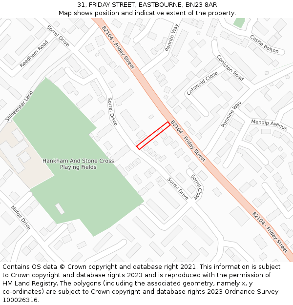 31, FRIDAY STREET, EASTBOURNE, BN23 8AR: Location map and indicative extent of plot