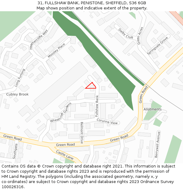 31, FULLSHAW BANK, PENISTONE, SHEFFIELD, S36 6GB: Location map and indicative extent of plot