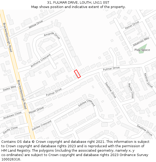 31, FULMAR DRIVE, LOUTH, LN11 0ST: Location map and indicative extent of plot