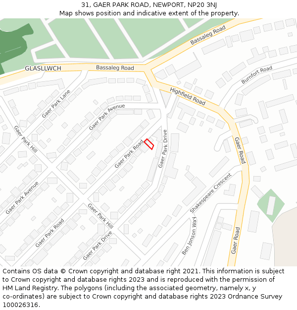 31, GAER PARK ROAD, NEWPORT, NP20 3NJ: Location map and indicative extent of plot