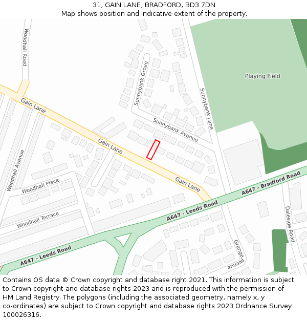 31, GAIN LANE, BRADFORD, BD3 7DN: Location map and indicative extent of plot