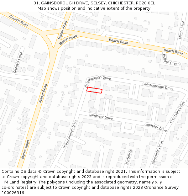 31, GAINSBOROUGH DRIVE, SELSEY, CHICHESTER, PO20 0EL: Location map and indicative extent of plot