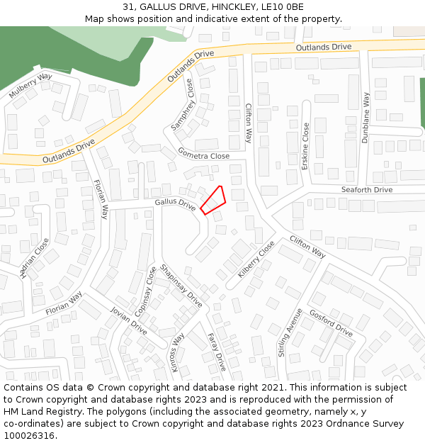 31, GALLUS DRIVE, HINCKLEY, LE10 0BE: Location map and indicative extent of plot