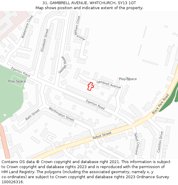 31, GAMBRELL AVENUE, WHITCHURCH, SY13 1GT: Location map and indicative extent of plot