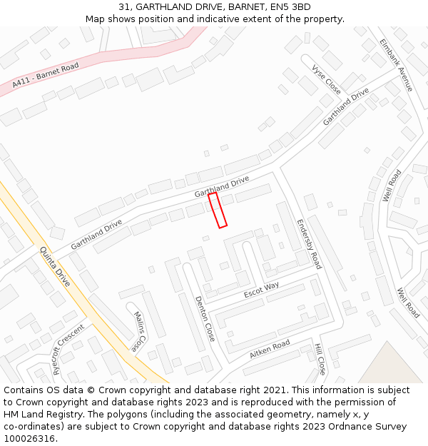 31, GARTHLAND DRIVE, BARNET, EN5 3BD: Location map and indicative extent of plot