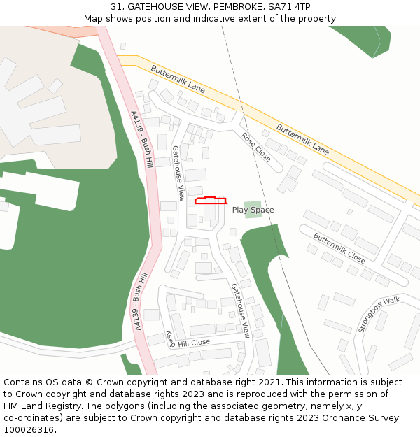 31, GATEHOUSE VIEW, PEMBROKE, SA71 4TP: Location map and indicative extent of plot