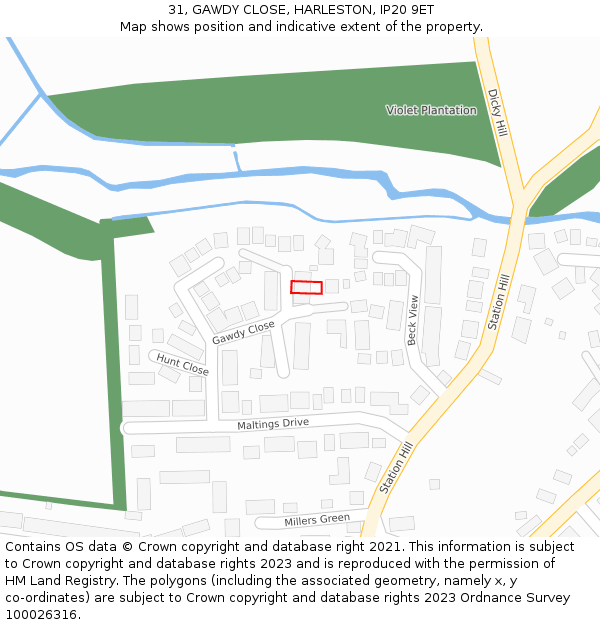 31, GAWDY CLOSE, HARLESTON, IP20 9ET: Location map and indicative extent of plot