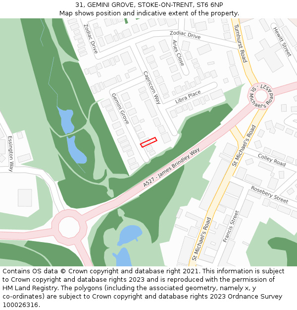 31, GEMINI GROVE, STOKE-ON-TRENT, ST6 6NP: Location map and indicative extent of plot