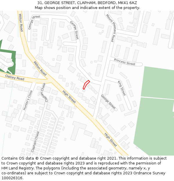 31, GEORGE STREET, CLAPHAM, BEDFORD, MK41 6AZ: Location map and indicative extent of plot