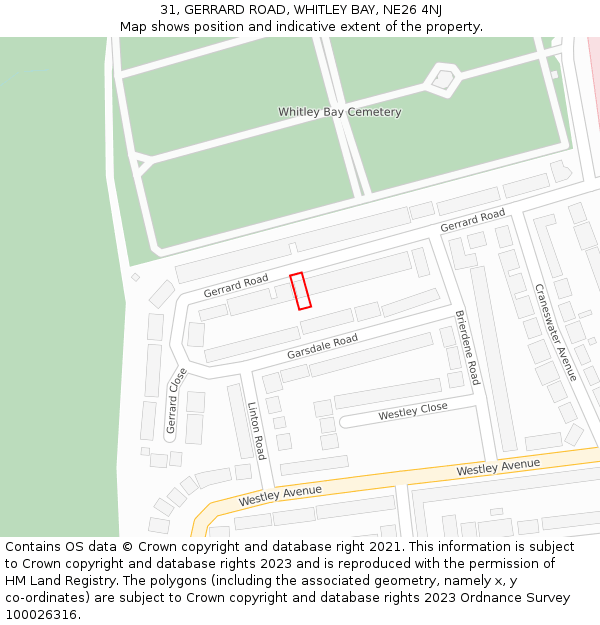 31, GERRARD ROAD, WHITLEY BAY, NE26 4NJ: Location map and indicative extent of plot