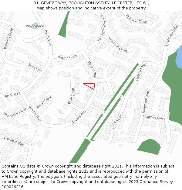 31, GEVEZE WAY, BROUGHTON ASTLEY, LEICESTER, LE9 6HJ: Location map and indicative extent of plot