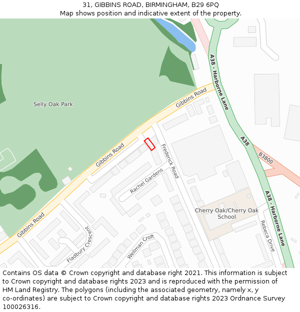 31, GIBBINS ROAD, BIRMINGHAM, B29 6PQ: Location map and indicative extent of plot