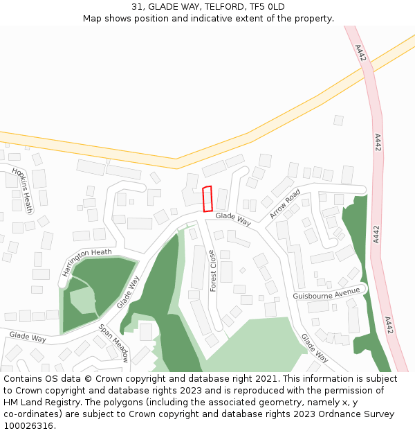 31, GLADE WAY, TELFORD, TF5 0LD: Location map and indicative extent of plot