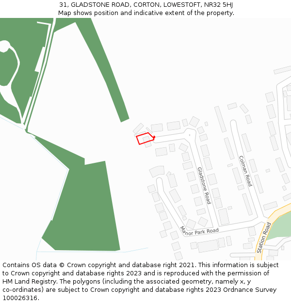 31, GLADSTONE ROAD, CORTON, LOWESTOFT, NR32 5HJ: Location map and indicative extent of plot