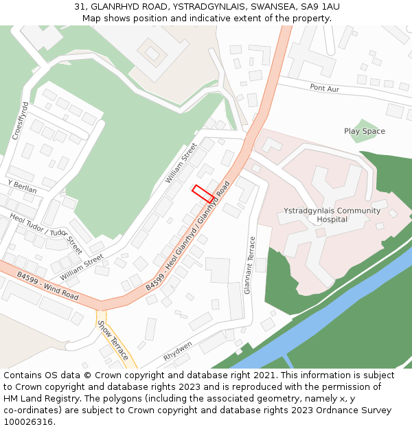 31, GLANRHYD ROAD, YSTRADGYNLAIS, SWANSEA, SA9 1AU: Location map and indicative extent of plot