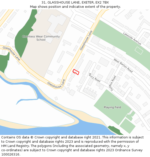 31, GLASSHOUSE LANE, EXETER, EX2 7BX: Location map and indicative extent of plot