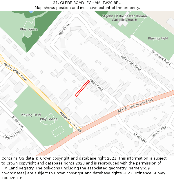 31, GLEBE ROAD, EGHAM, TW20 8BU: Location map and indicative extent of plot