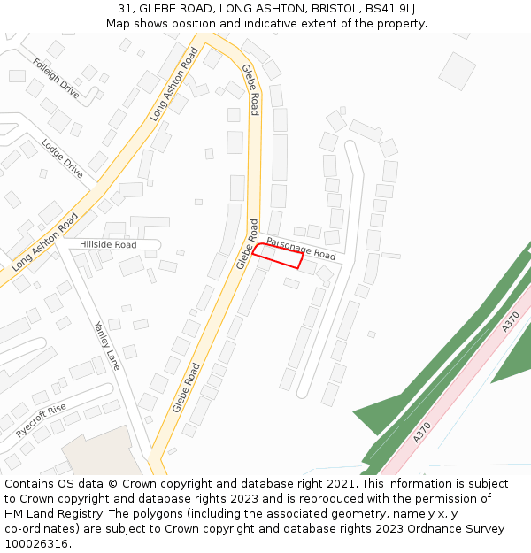 31, GLEBE ROAD, LONG ASHTON, BRISTOL, BS41 9LJ: Location map and indicative extent of plot