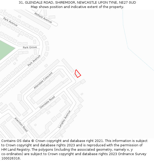 31, GLENDALE ROAD, SHIREMOOR, NEWCASTLE UPON TYNE, NE27 0UD: Location map and indicative extent of plot