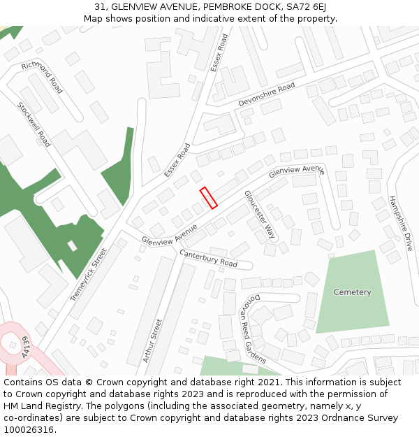 31, GLENVIEW AVENUE, PEMBROKE DOCK, SA72 6EJ: Location map and indicative extent of plot