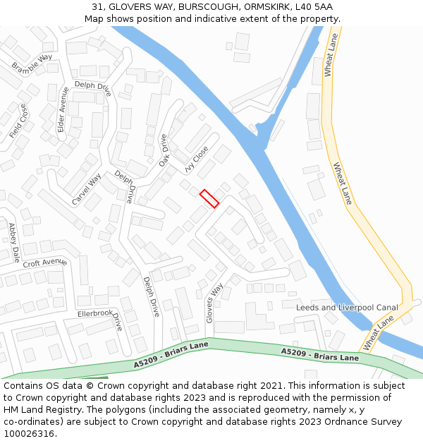 31, GLOVERS WAY, BURSCOUGH, ORMSKIRK, L40 5AA: Location map and indicative extent of plot
