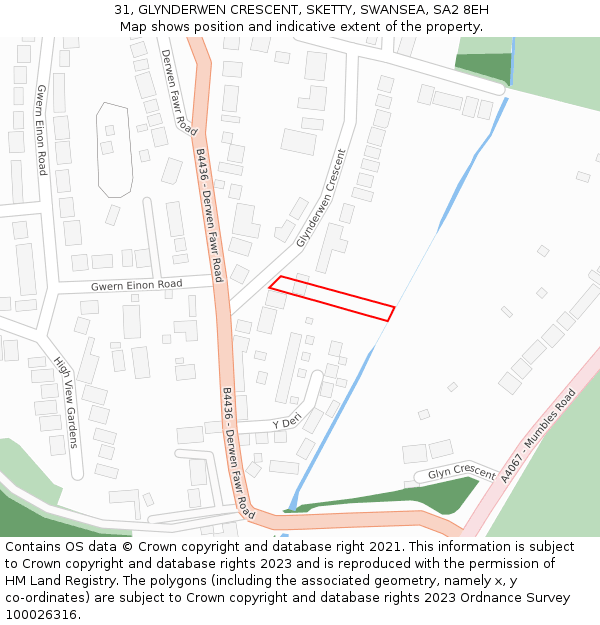 31, GLYNDERWEN CRESCENT, SKETTY, SWANSEA, SA2 8EH: Location map and indicative extent of plot
