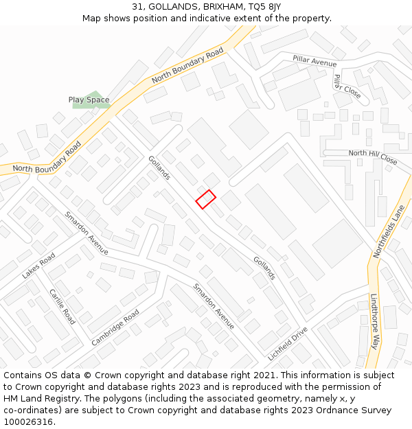 31, GOLLANDS, BRIXHAM, TQ5 8JY: Location map and indicative extent of plot