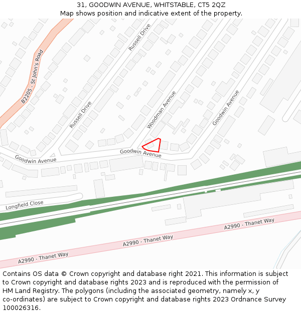 31, GOODWIN AVENUE, WHITSTABLE, CT5 2QZ: Location map and indicative extent of plot