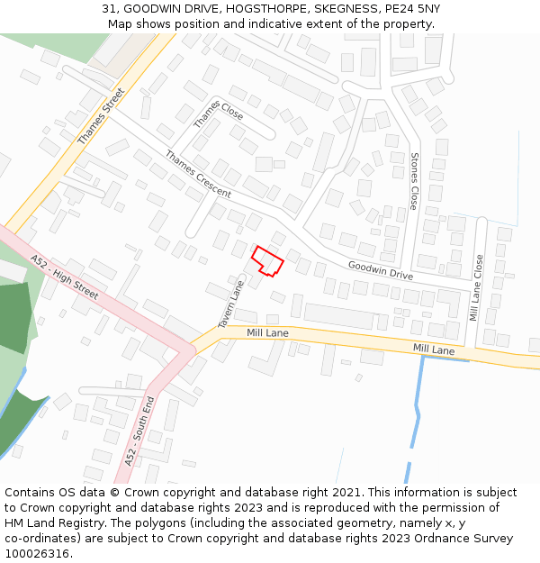 31, GOODWIN DRIVE, HOGSTHORPE, SKEGNESS, PE24 5NY: Location map and indicative extent of plot