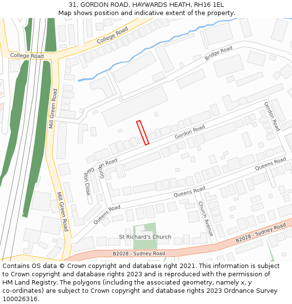 31, GORDON ROAD, HAYWARDS HEATH, RH16 1EL: Location map and indicative extent of plot