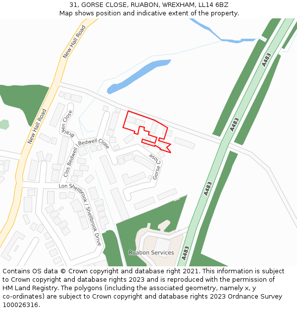 31, GORSE CLOSE, RUABON, WREXHAM, LL14 6BZ: Location map and indicative extent of plot