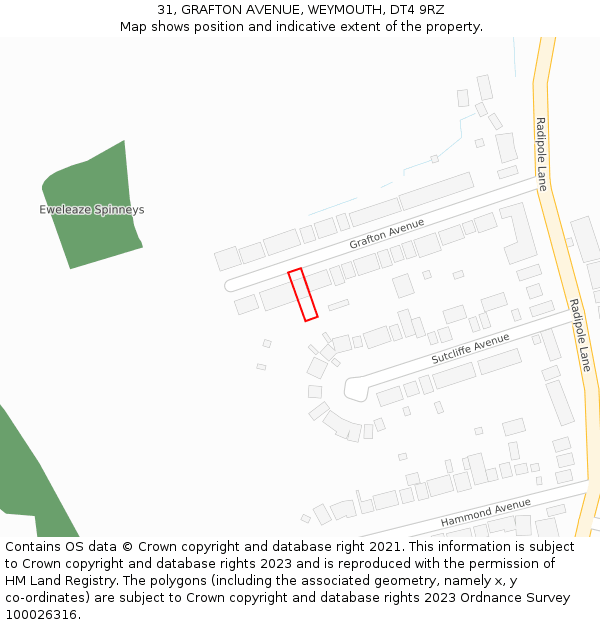 31, GRAFTON AVENUE, WEYMOUTH, DT4 9RZ: Location map and indicative extent of plot