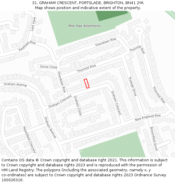 31, GRAHAM CRESCENT, PORTSLADE, BRIGHTON, BN41 2YA: Location map and indicative extent of plot