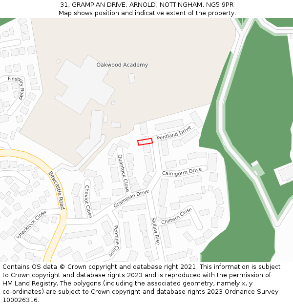 31, GRAMPIAN DRIVE, ARNOLD, NOTTINGHAM, NG5 9PR: Location map and indicative extent of plot