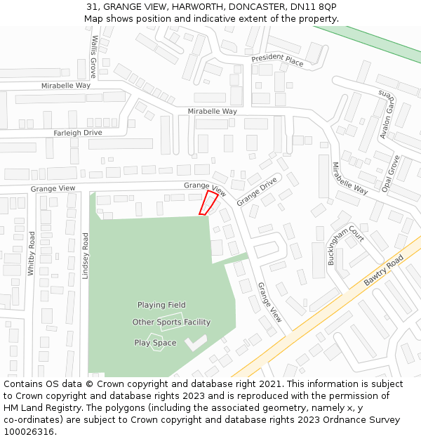 31, GRANGE VIEW, HARWORTH, DONCASTER, DN11 8QP: Location map and indicative extent of plot