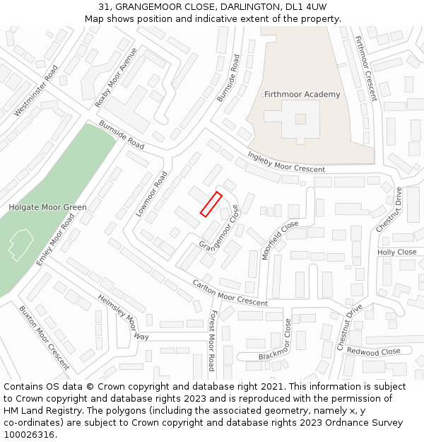 31, GRANGEMOOR CLOSE, DARLINGTON, DL1 4UW: Location map and indicative extent of plot