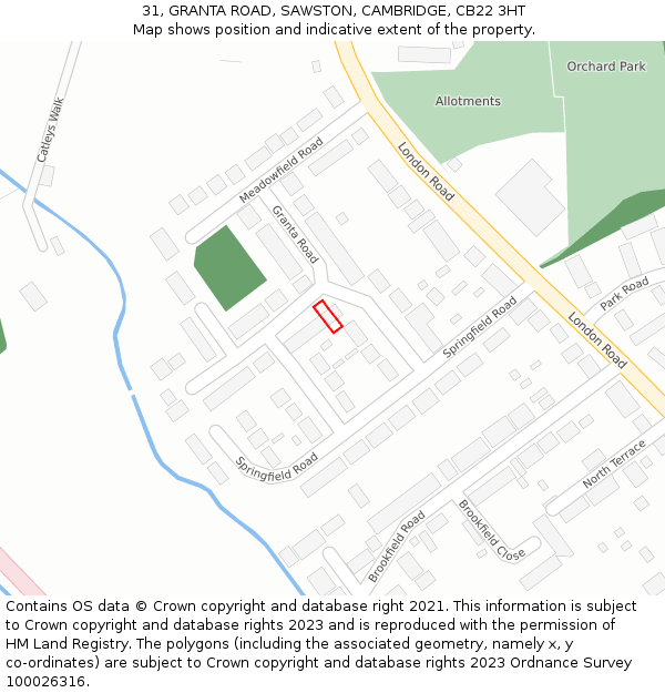 31, GRANTA ROAD, SAWSTON, CAMBRIDGE, CB22 3HT: Location map and indicative extent of plot