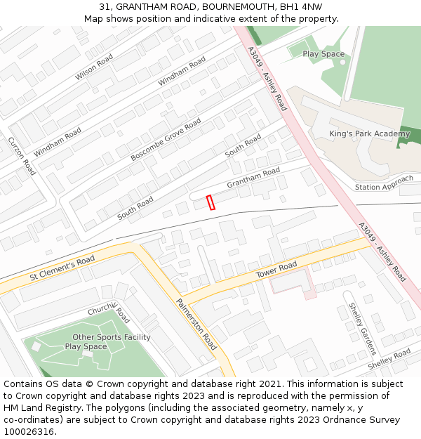 31, GRANTHAM ROAD, BOURNEMOUTH, BH1 4NW: Location map and indicative extent of plot