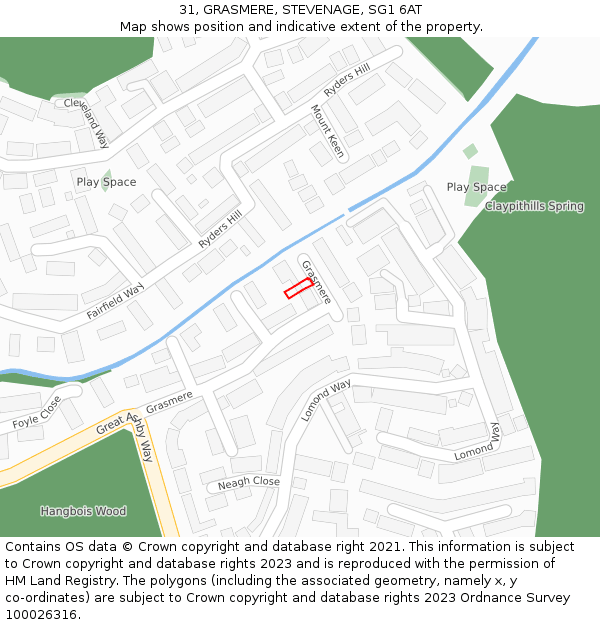 31, GRASMERE, STEVENAGE, SG1 6AT: Location map and indicative extent of plot