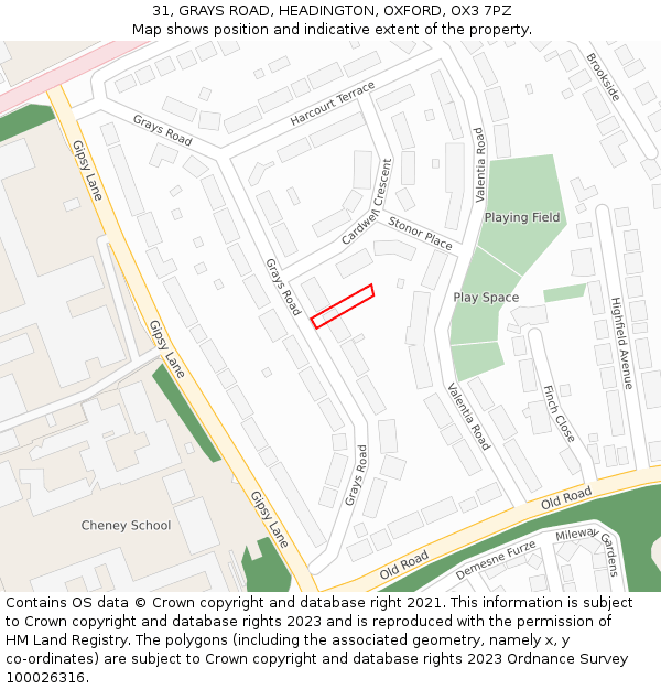 31, GRAYS ROAD, HEADINGTON, OXFORD, OX3 7PZ: Location map and indicative extent of plot