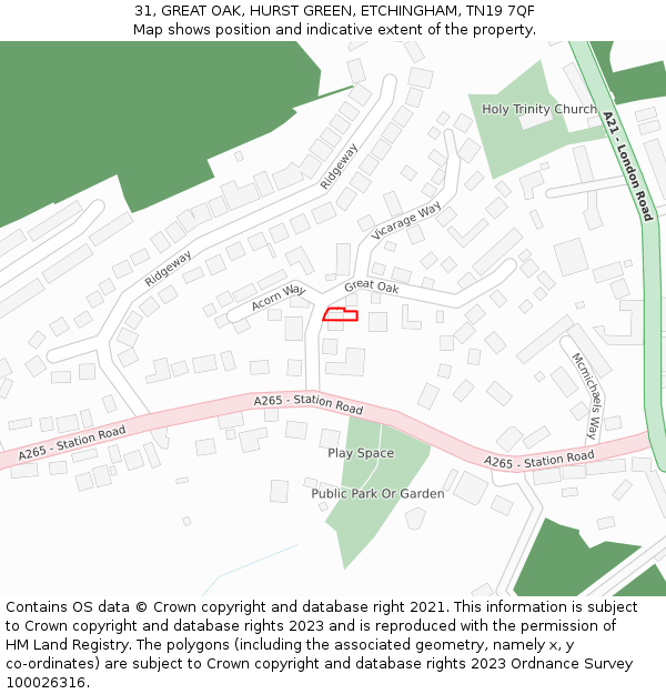 31, GREAT OAK, HURST GREEN, ETCHINGHAM, TN19 7QF: Location map and indicative extent of plot